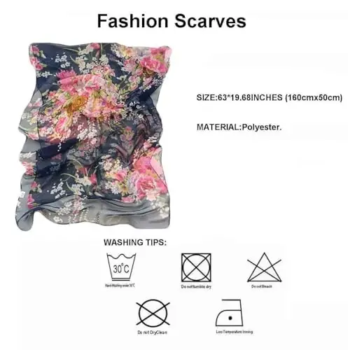 Pokeedioty Scarfs for Women Lightweight Fashion Scarves Elegant Floral Pattern Sheer Scarfs - 3