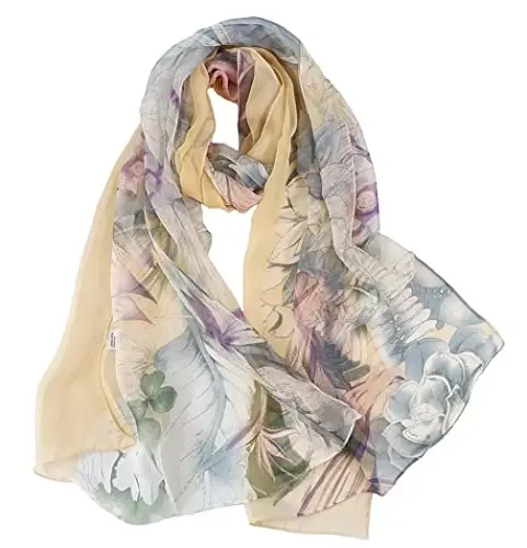 Pokeedioty Scarfs for Women Lightweight Fashion Scarves Elegant Floral Pattern Sheer Scarfs - 1