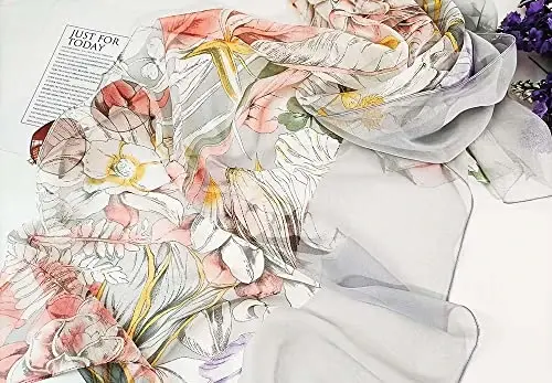 Pokeedioty Scarfs for Women Lightweight Fashion Scarves Elegant Floral Pattern Sheer Scarfs - 2