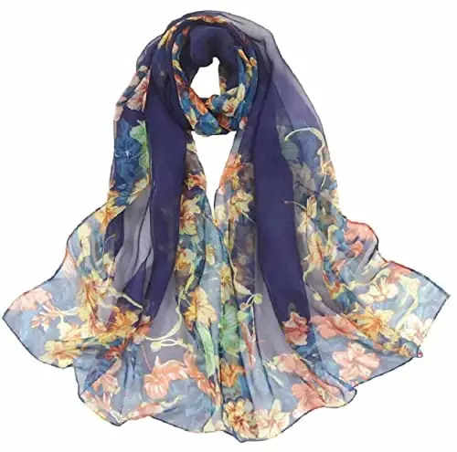 Pokeedioty Scarfs for Women Lightweight Fashion Scarves Elegant Floral Pattern Sheer Scarfs - POKEEDIOTY