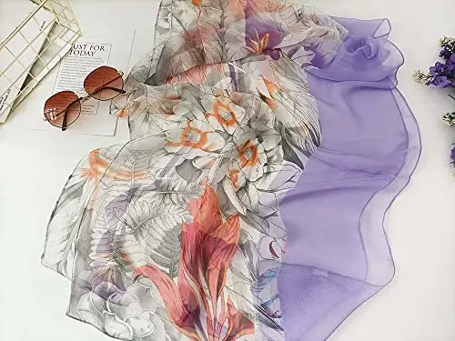 Pokeedioty Scarfs for Women Lightweight Fashion Scarves Elegant Floral Pattern Sheer Scarfs - POKEEDIOTY (1)