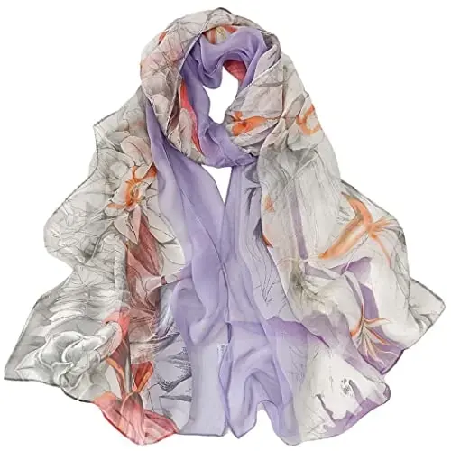 Pokeedioty Scarfs for Women Lightweight Fashion Scarves Elegant Floral Pattern Sheer Scarfs - 1