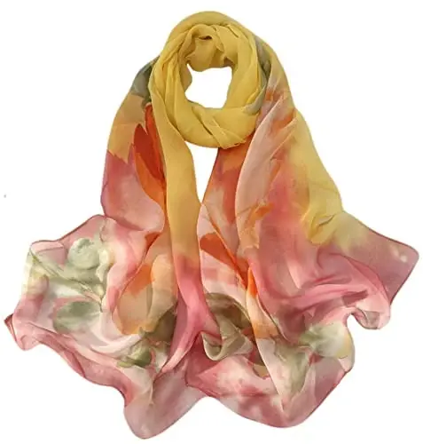 Pokeedioty Scarfs for Women Lightweight Fashion Scarves Elegant Floral Pattern Sheer Scarfs - 1
