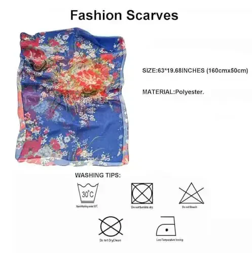 Pokeedioty Scarfs for Women Lightweight Fashion Scarves Elegant Floral Pattern Sheer Scarfs - 3