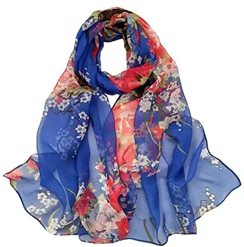 Pokeedioty Scarfs for Women Lightweight Fashion Scarves Elegant Floral Pattern Sheer Scarfs - POKEEDIOTY