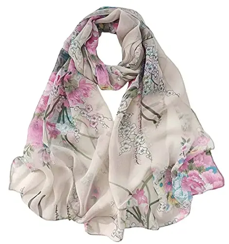 Pokeedioty Scarfs for Women Lightweight Fashion Scarves Elegant Floral Pattern Sheer Scarfs - 1