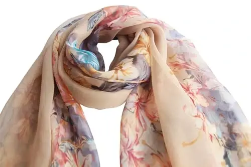 Pokeedioty Scarfs for Women Lightweight Fashion Scarves Elegant Floral Pattern Sheer Scarfs - 4