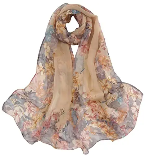 Pokeedioty Scarfs for Women Lightweight Fashion Scarves Elegant Floral Pattern Sheer Scarfs - 1