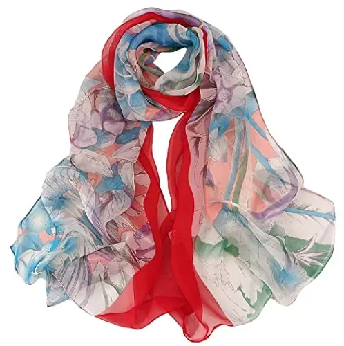 Pokeedioty Scarfs for Women Lightweight Fashion Scarves Elegant Floral Pattern Sheer Scarfs 