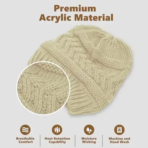 Rosoz 1&2 Packs Ponytail Beanie for Women,Winter Warm Beanie Tail Soft Stretch Cable Knit Messy High Bun Hat - 9