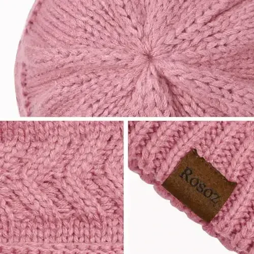 Rosoz 2 Pack Ponytail Beanie for Women,Winter Warm Beanie Tail Soft Stretch Cable Knit Messy High Bun Hat - 3
