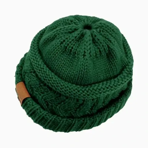 Rosoz 2 Pack Ponytail Beanie for Women,Winter Warm Beanie Tail Soft Stretch Cable Knit Messy High Bun Hat - 6