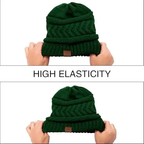 Rosoz 2 Pack Ponytail Beanie for Women,Winter Warm Beanie Tail Soft Stretch Cable Knit Messy High Bun Hat - 7