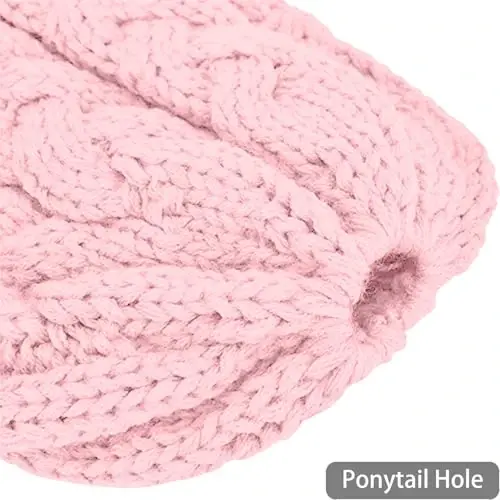 Rosoz Ponytail Beanie for Women,Winter Warm Beanie Tail Soft Stretch Cable Knit Messy High Bun Hat - 3