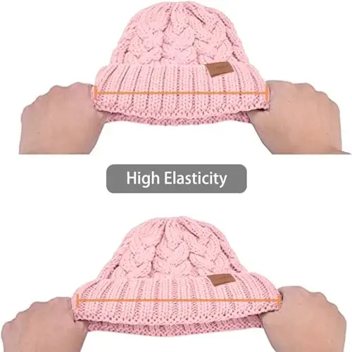 Rosoz Ponytail Beanie for Women,Winter Warm Beanie Tail Soft Stretch Cable Knit Messy High Bun Hat - 5