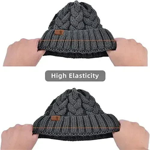 Rosoz Ponytail Beanie for Women,Winter Warm Beanie Tail Soft Stretch Cable Knit Messy High Bun Hat - 8