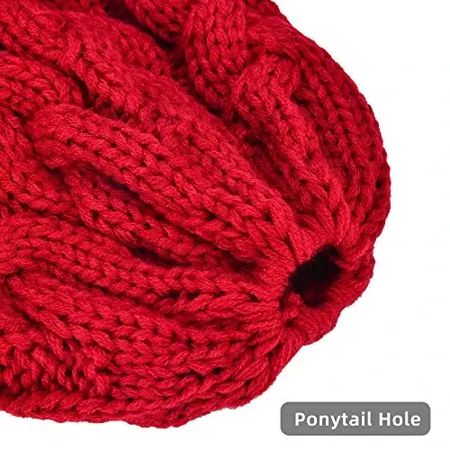 Rosoz Ponytail Beanie for Women,Winter Warm Beanie Tail Soft Stretch Cable Knit Messy High Bun Hat - 4