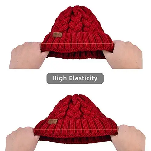 Rosoz Ponytail Beanie for Women,Winter Warm Beanie Tail Soft Stretch Cable Knit Messy High Bun Hat - 6
