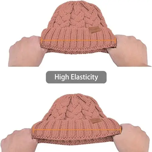 Rosoz Ponytail Beanie for Women,Winter Warm Beanie Tail Soft Stretch Cable Knit Messy High Bun Hat - 5