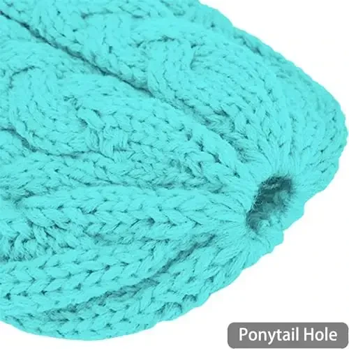 Rosoz Ponytail Beanie for Women,Winter Warm Beanie Tail Soft Stretch Cable Knit Messy High Bun Hat - 3