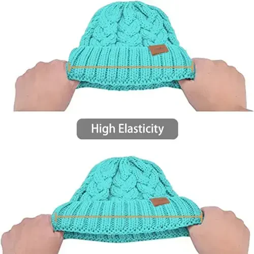 Rosoz Ponytail Beanie for Women,Winter Warm Beanie Tail Soft Stretch Cable Knit Messy High Bun Hat - 5