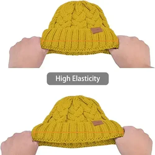 Rosoz Ponytail Beanie for Women,Winter Warm Beanie Tail Soft Stretch Cable Knit Messy High Bun Hat - 5