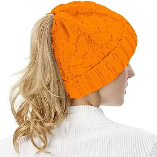 Rosoz Ponytail Beanie for Women,Winter Warm Beanie Tail Soft Stretch Cable Knit Messy High Bun Hat - 6