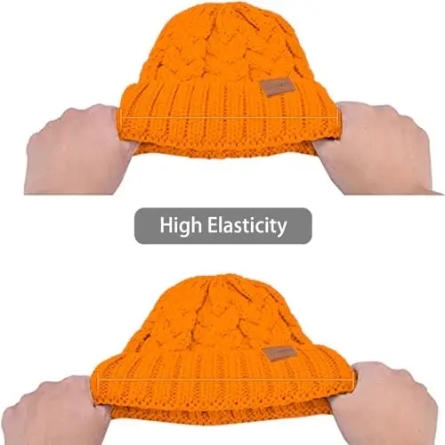 Rosoz Ponytail Beanie for Women,Winter Warm Beanie Tail Soft Stretch Cable Knit Messy High Bun Hat - 5