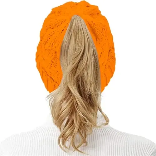 Rosoz Ponytail Beanie for Women,Winter Warm Beanie Tail Soft Stretch Cable Knit Messy High Bun Hat - 7