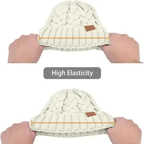 Rosoz Ponytail Beanie for Women,Winter Warm Beanie Tail Soft Stretch Cable Knit Messy High Bun Hat - 4