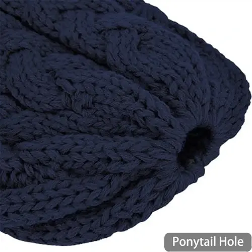 Rosoz Ponytail Beanie for Women,Winter Warm Beanie Tail Soft Stretch Cable Knit Messy High Bun Hat - 3