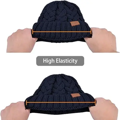 Rosoz Ponytail Beanie for Women,Winter Warm Beanie Tail Soft Stretch Cable Knit Messy High Bun Hat - 5