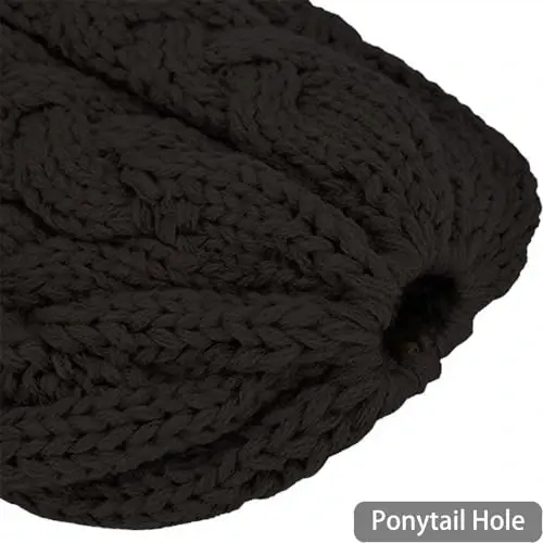 Rosoz Ponytail Beanie for Women,Winter Warm Beanie Tail Soft Stretch Cable Knit Messy High Bun Hat - 3