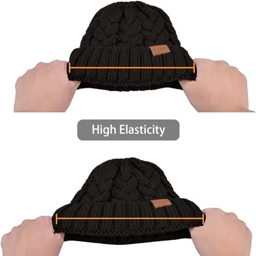 Rosoz Ponytail Beanie for Women,Winter Warm Beanie Tail Soft Stretch Cable Knit Messy High Bun Hat - 5