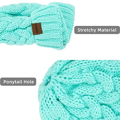 Rosoz Ponytail Beanie for Women,Winter Warm Beanie Tail Soft Stretch Cable Knit Messy High Bun Hat - 4