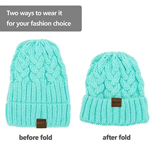 Rosoz Ponytail Beanie for Women,Winter Warm Beanie Tail Soft Stretch Cable Knit Messy High Bun Hat - 5