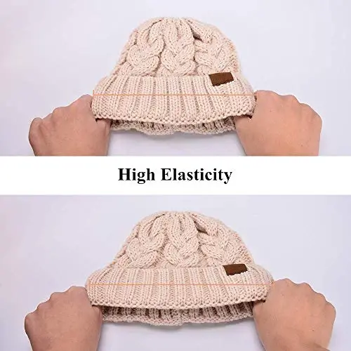Rosoz Ponytail Beanie for Women,Winter Warm Beanie Tail Soft Stretch Cable Knit Messy High Bun Hat - 6