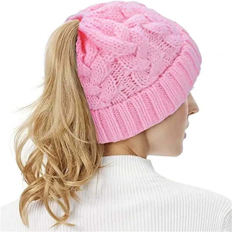 Rosoz Ponytail Beanie for Women,Winter Warm Beanie Tail Soft Stretch Cable Knit Messy High Bun Hat - 6