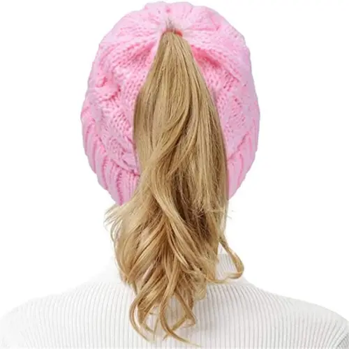 Rosoz Ponytail Beanie for Women,Winter Warm Beanie Tail Soft Stretch Cable Knit Messy High Bun Hat - 7