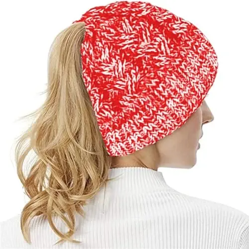 Rosoz Ponytail Beanie for Women,Winter Warm Beanie Tail Soft Stretch Cable Knit Messy High Bun Hat - 6