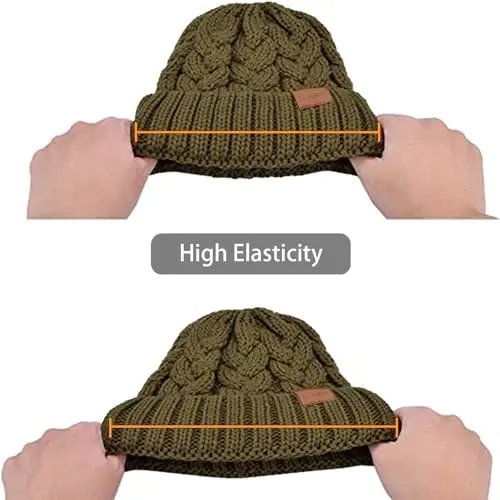 Rosoz Ponytail Beanie for Women,Winter Warm Beanie Tail Soft Stretch Cable Knit Messy High Bun Hat - 5