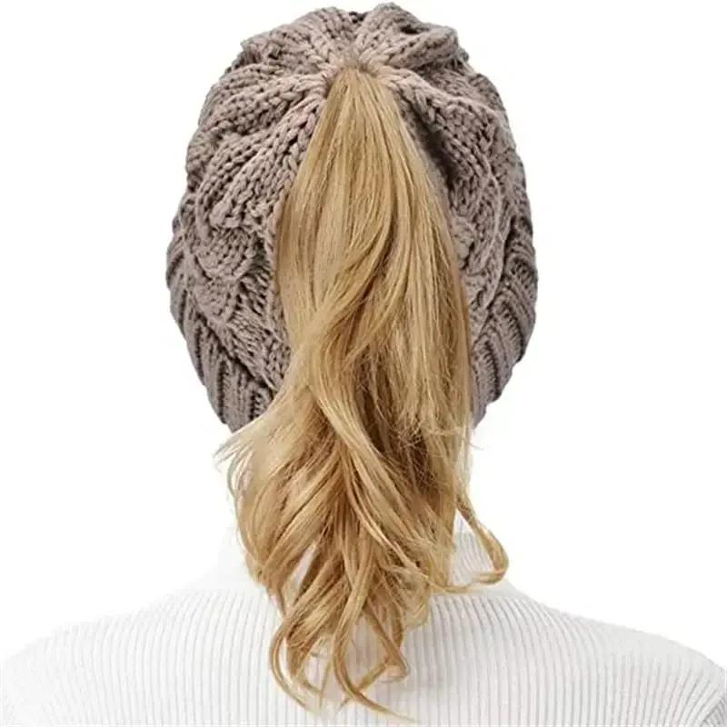 Rosoz Ponytail Beanie for Women,Winter Warm Beanie Tail Soft Stretch Cable Knit Messy High Bun Hat - 7