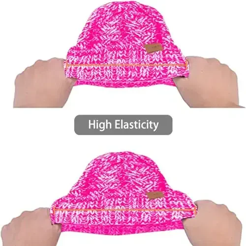 Rosoz Ponytail Beanie for Women,Winter Warm Beanie Tail Soft Stretch Cable Knit Messy High Bun Hat - 5