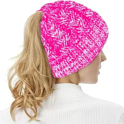 Rosoz Ponytail Beanie for Women,Winter Warm Beanie Tail Soft Stretch Cable Knit Messy High Bun Hat - 6