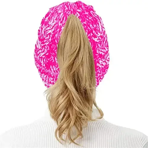 Rosoz Ponytail Beanie for Women,Winter Warm Beanie Tail Soft Stretch Cable Knit Messy High Bun Hat - 7