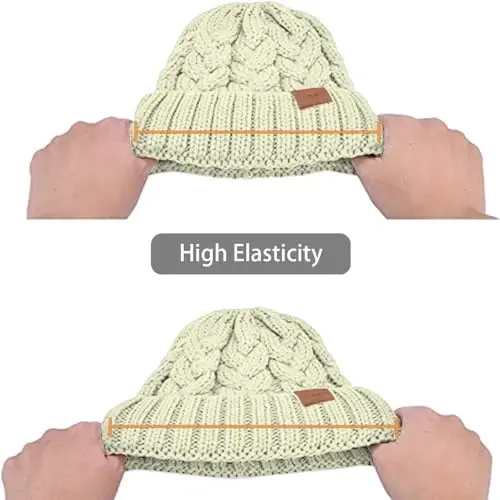 Rosoz Ponytail Beanie for Women,Winter Warm Beanie Tail Soft Stretch Cable Knit Messy High Bun Hat - 5