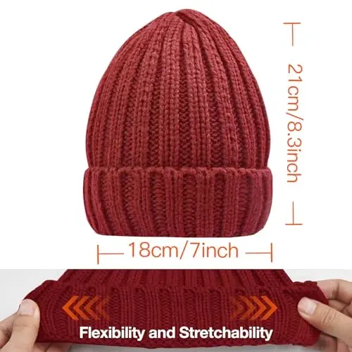 Rosoz Winter Hats for Women Warm Thick Soft Stretch Cable Knit Beanie Skully Cap for Cold Weather - 6