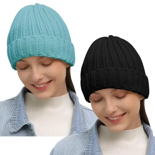 Rosoz Winter Hats for Women Warm Thick Soft Stretch Cable Knit Beanie Skully Cap for Cold Weather - 1