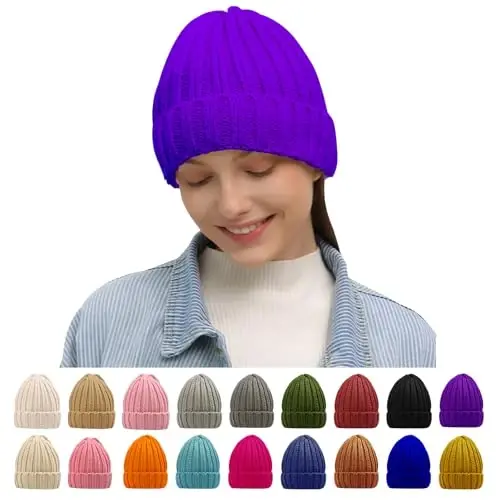 Rosoz Winter Hats for Women Warm Thick Soft Stretch Cable Knit Beanie Skully Cap for Cold Weather - 1