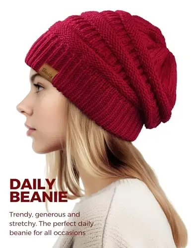Slouchy Beanies for Women Cable Knit Winter Hats Ladies Gifts Chunky Skull Cap Thick Warm Stocking Caps for Cold Weather - 3